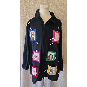 Bechamel Woman's Size L Black with Dog Breed Patches Zip-up Lightweight Jacket